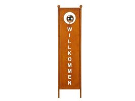 "Willkommen" Schild Edelrost mit Edelstahlkugel 116 x 27cm