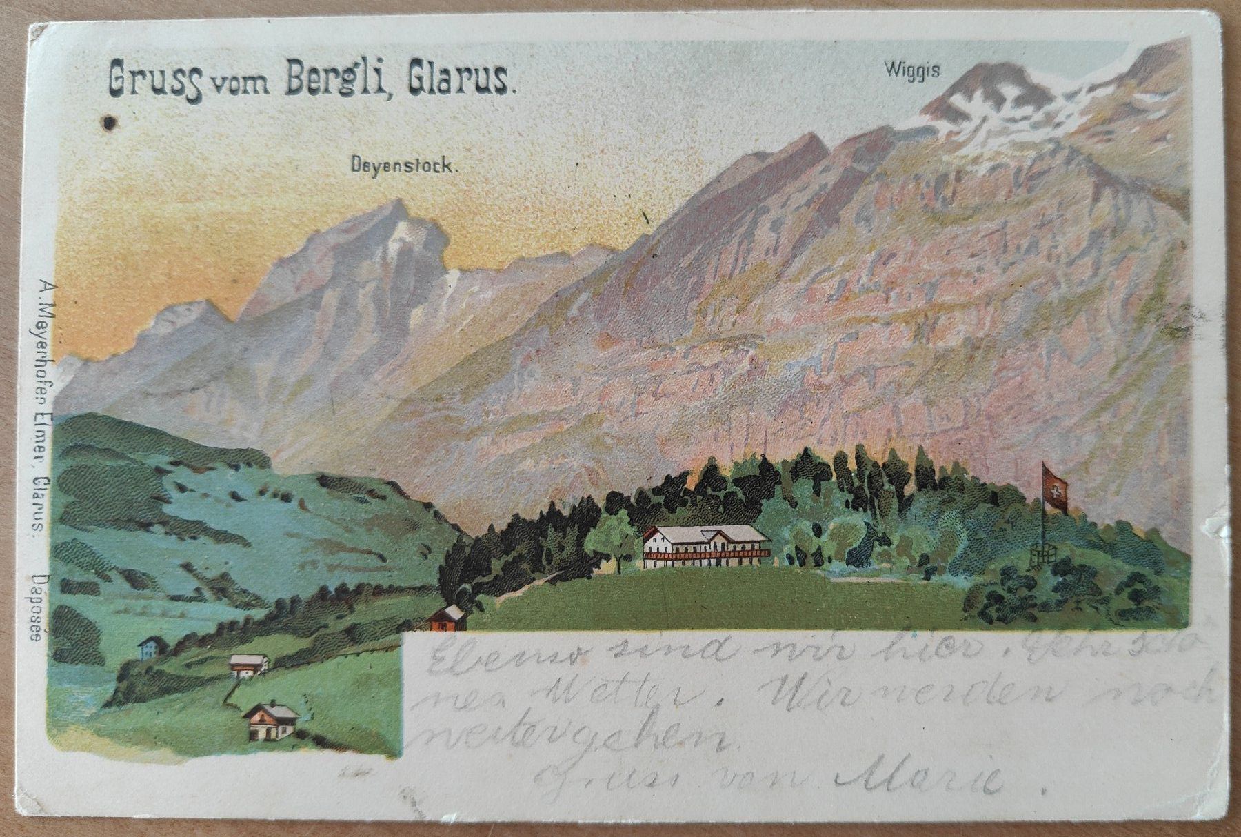Ansichtskarten: LITHO Gruss vom Bergli um 1900 – Gebraucht aus St. Erhard von Chaeferli6