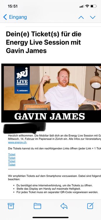 Gavin James 4 Tickets 14.2.24 Papiersaal ZH (Neu und originalverpackt ...