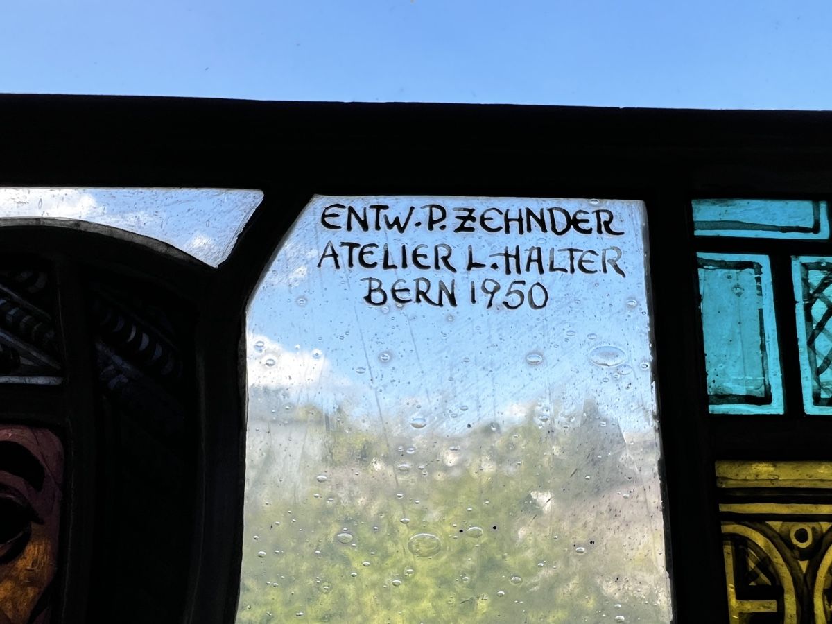Autres antiquités ou arts: Glaskunst L. Halter Glasgemälde Ritter mit Bär und Buch – D'occasion à Neuenegg par Magosaurus 1