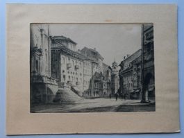 Ansicht Radierung Bellinzona Tessin Jakob Ziegler signiert