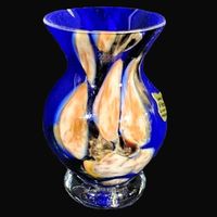🔥 Vintage Kunstglas Vase – Handarbeit M. Polczer! 🔵🟠