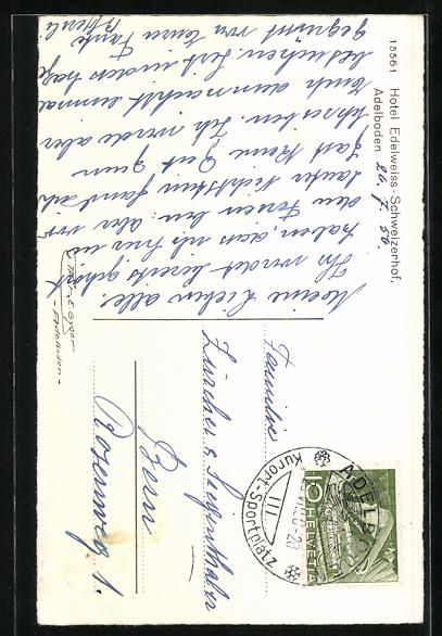 Cartoline postali: Adelboden, Hotel Edelweiss-Schweizerhof – Usato da Berlin venduto da bartko-reher 1
