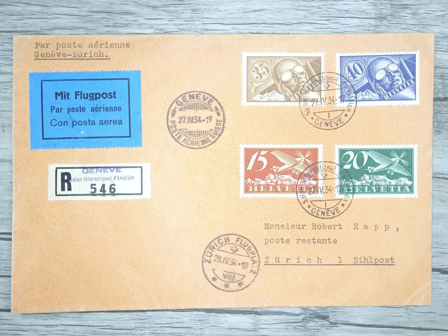 Tutti i francobolli: TR06 Enveloppe + Timbre Suisse 1934 – Usato da Cousset venduto da Patrick_Collections