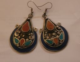 Boucles d'oreilles ethniques en argent, pierres naturelles