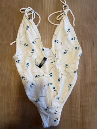 Französisches Badekleid, weiss fleur, L, *NEU*