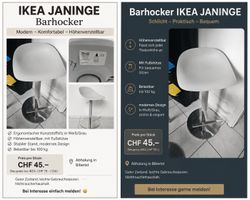 2x IKEA JANINGE Barhocker – Weiss/Grau