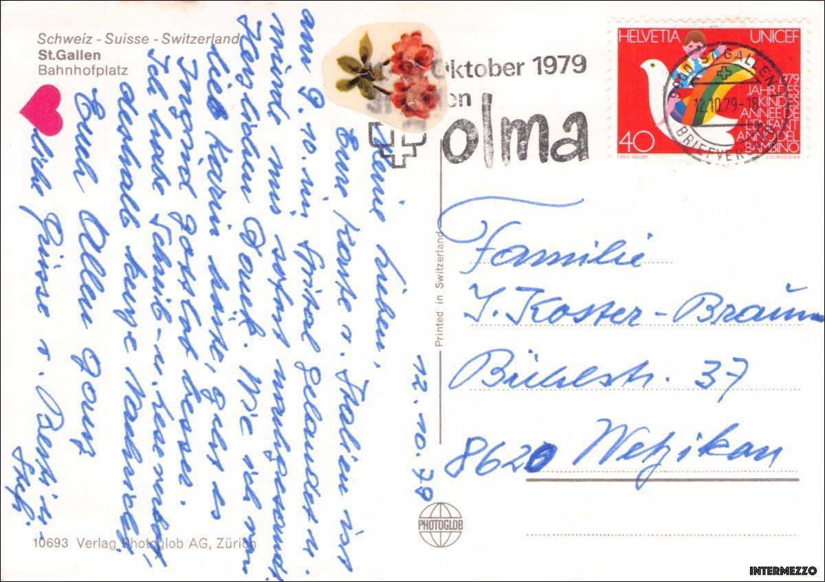 Cartoline postali: St. Gallen  // Postautos PTT Tram Bahnhof – Usato da Basel venduto da intermezzo12 1