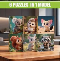 Puzzle-Magnetisch-Tiere- 6 Puzzles in einem Block-kognitiv