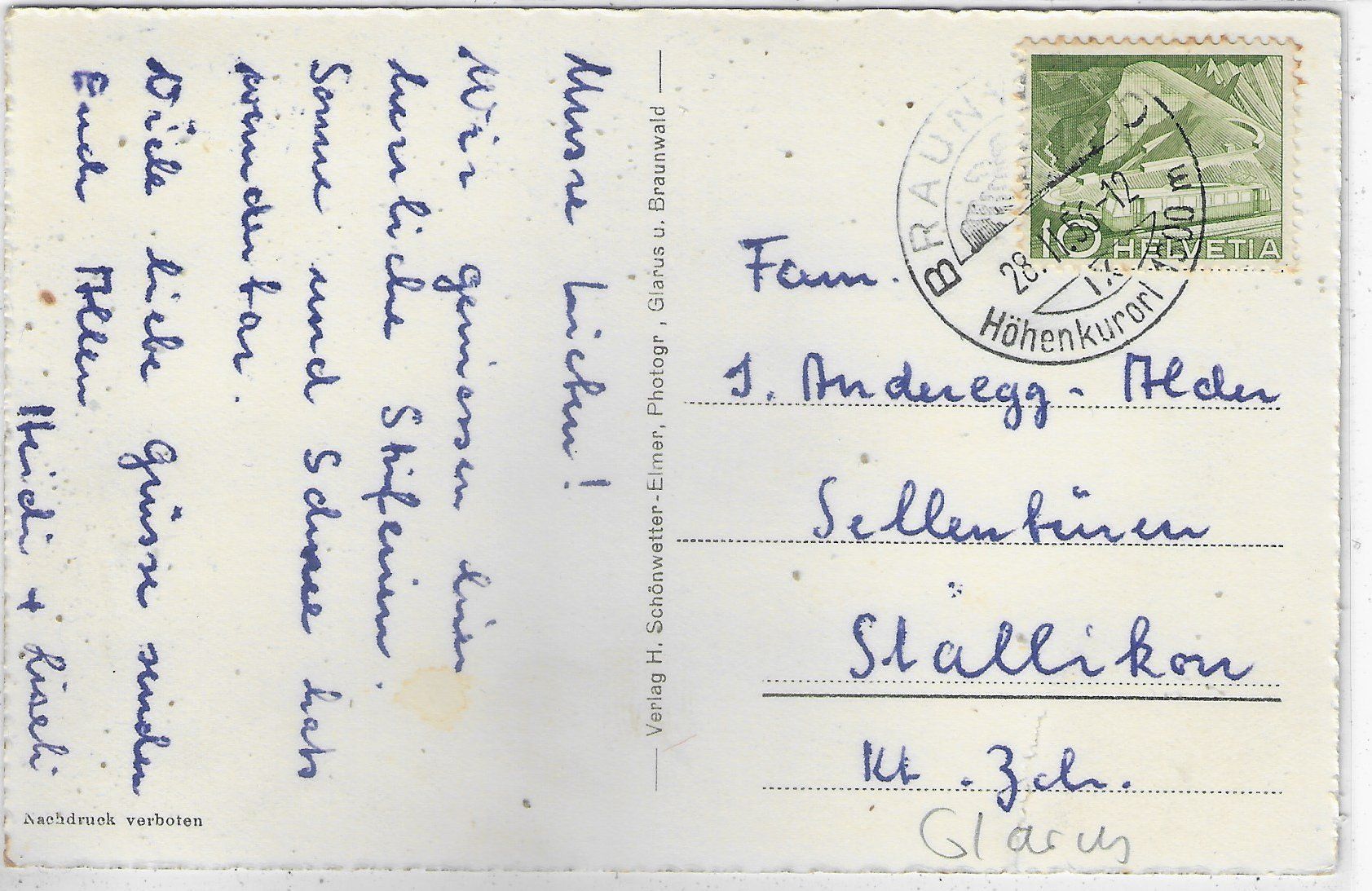 Cartoline postali: Braunwald-Sesselbahn mit Hausstock im Winter – Usato da Ettingen venduto da Kartenplanet 1