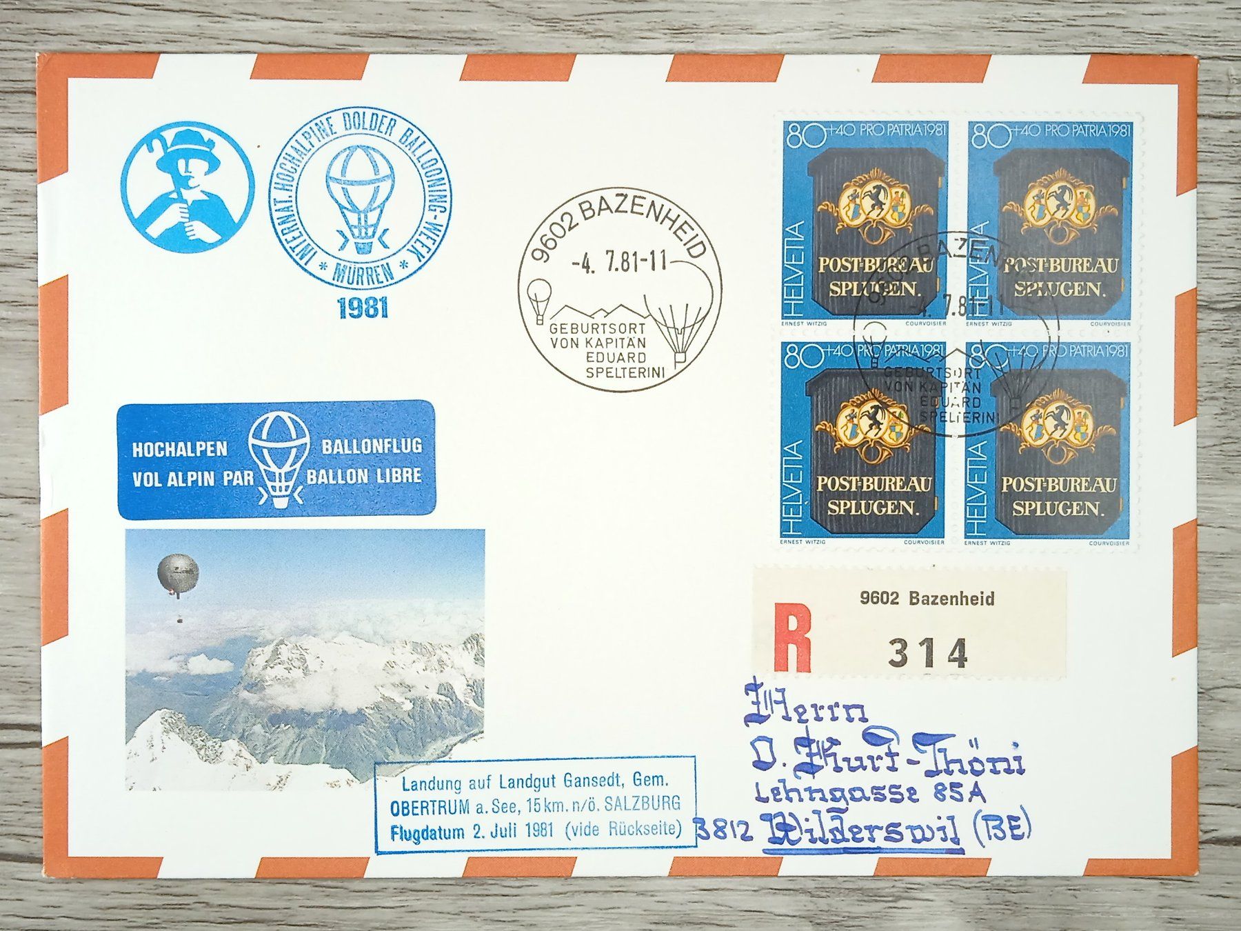 Tutti i francobolli: TR13 Enveloppe + Timbre Suisse 1981 Ballon Theme – Usato da Cousset venduto da Patrick_Collections