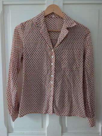 leichte Vintage Bluse mit Muster Grösse 38, Langarm Shirt 