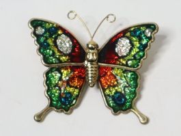 Vintage Emaille Schmetterling Brosche 70's Email NOS