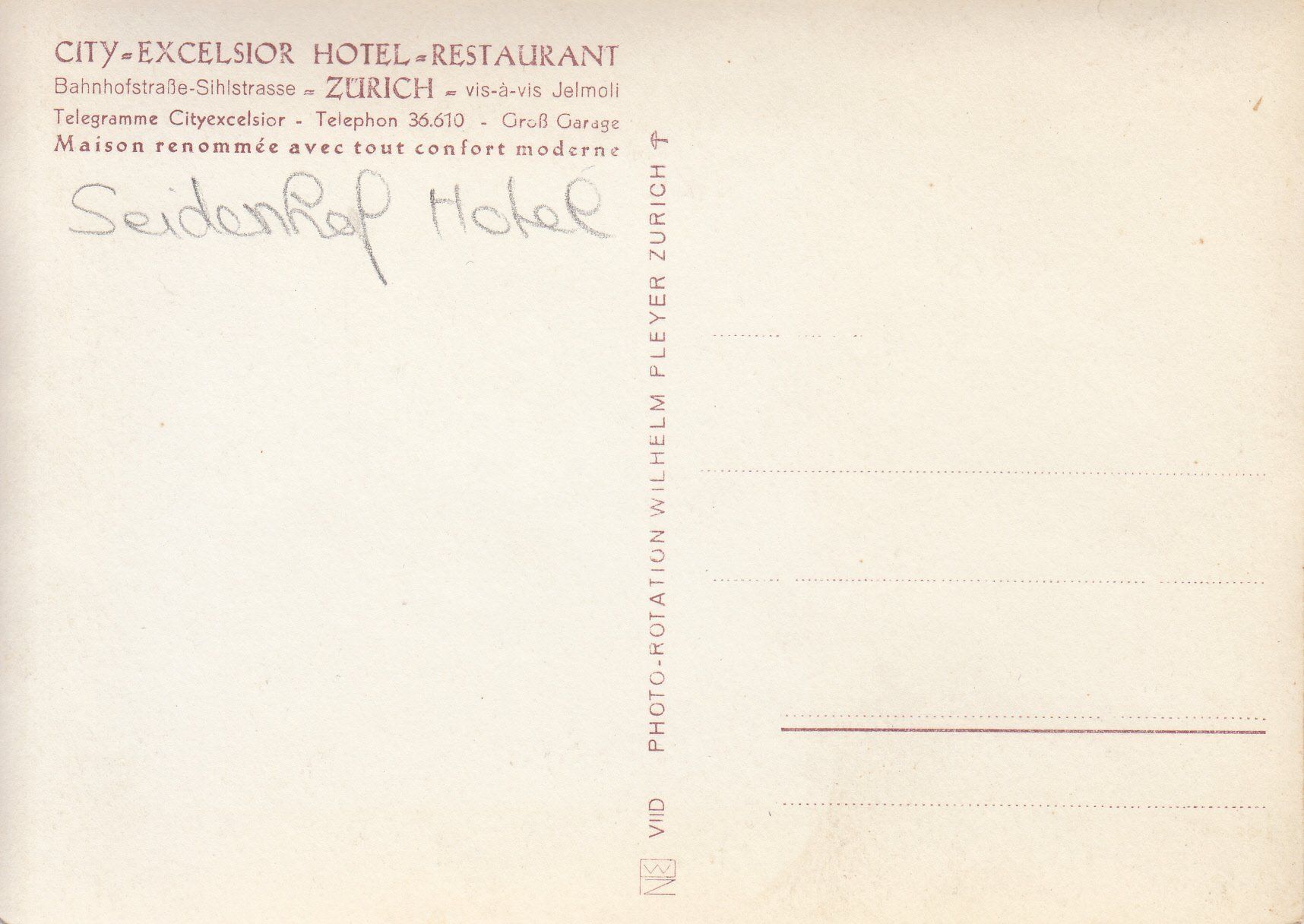 Ansichtskarten: Zürich Seidenhof ca. 1940 – Gebraucht aus Bürglen TG von StampGraf 1