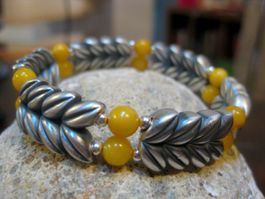 THAISILBER GELBEJADEST.ARMBAND, ELASTISCH.