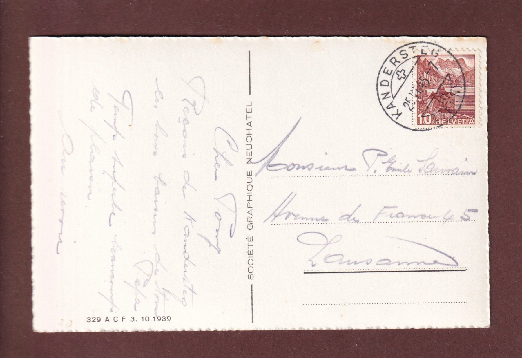 Cartoline postali: KANDERSTEG - Blümlisalp - 1945 – Usato da Pully venduto da nicecards 1