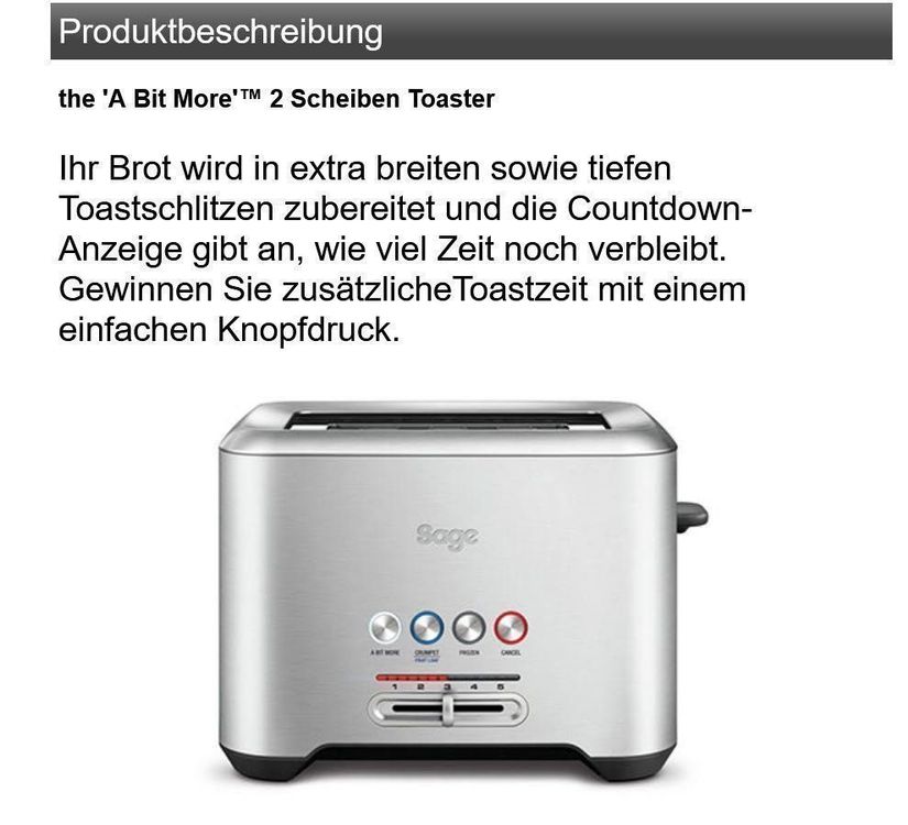 Sage Toaster The Bit More 2 Slice 2Scheiben Edelstahl NEW Kaufen auf