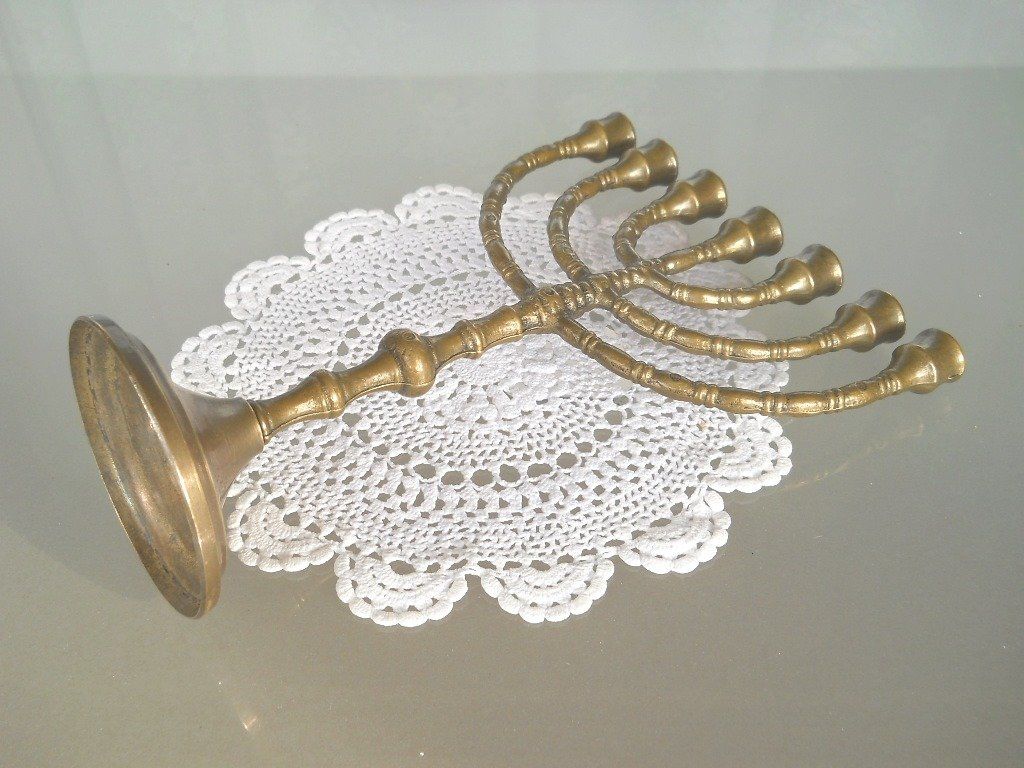 Portacandele: 24,5cm Original jüdischer David Messing Kerzenständer MENORA – Usato da Ostermundigen venduto da eschbe 8