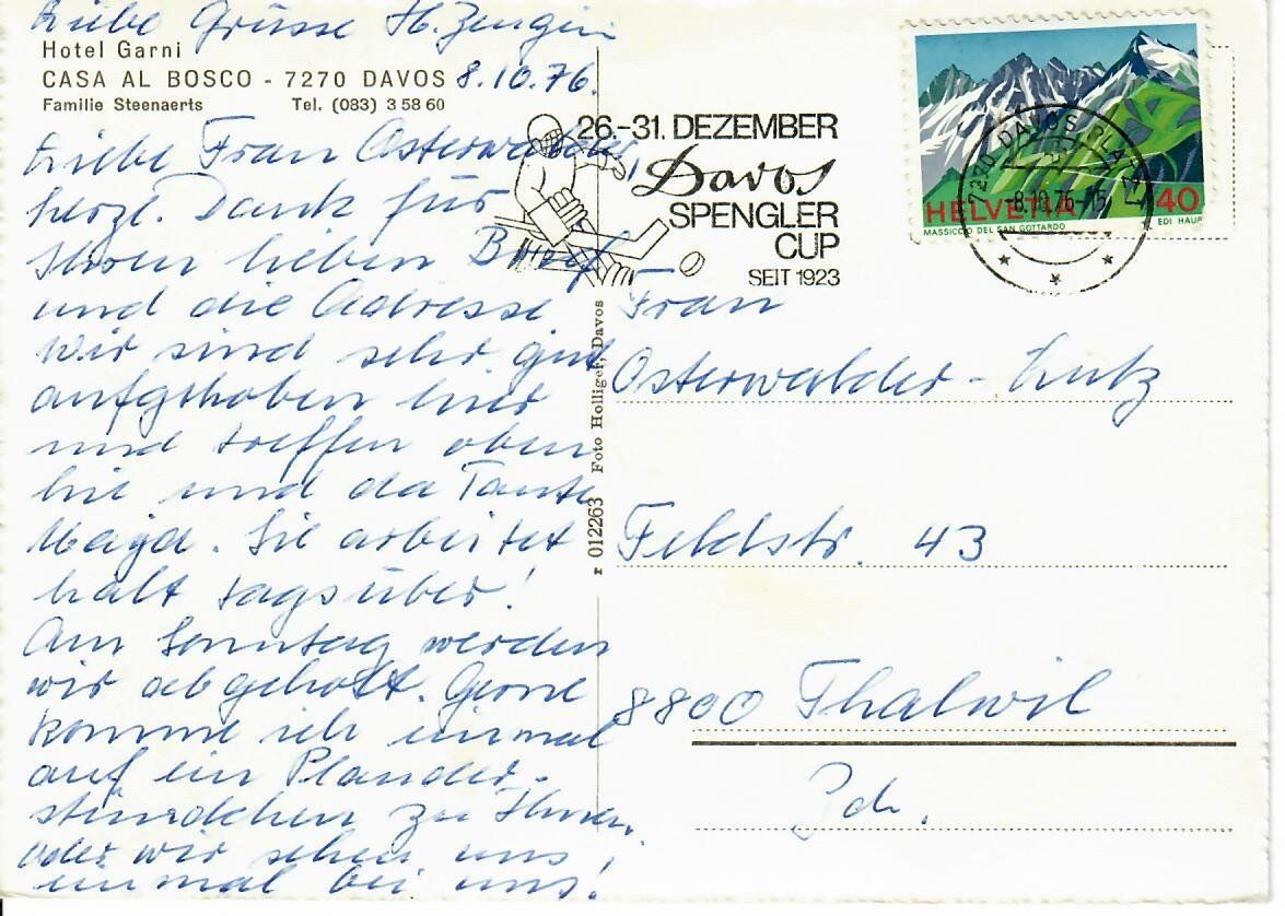 Ansichtskarten: Hotel Garni Casa al Bosco Davos – Gebraucht aus Hochdorf von Ziegel-16 1