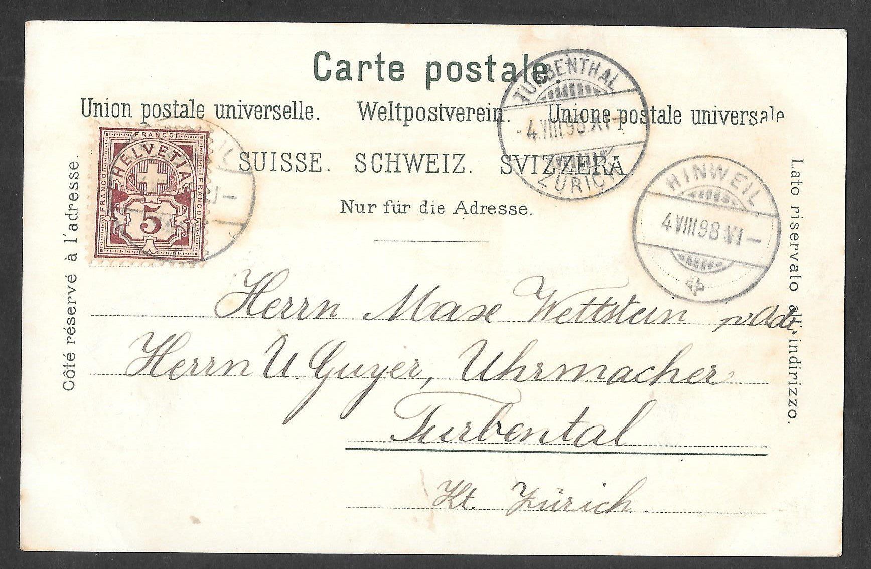 Cartoline postali: Hinwil Gruss vom Bachtel farbige Lithografie – Usato da Olten venduto da clotaldi 1