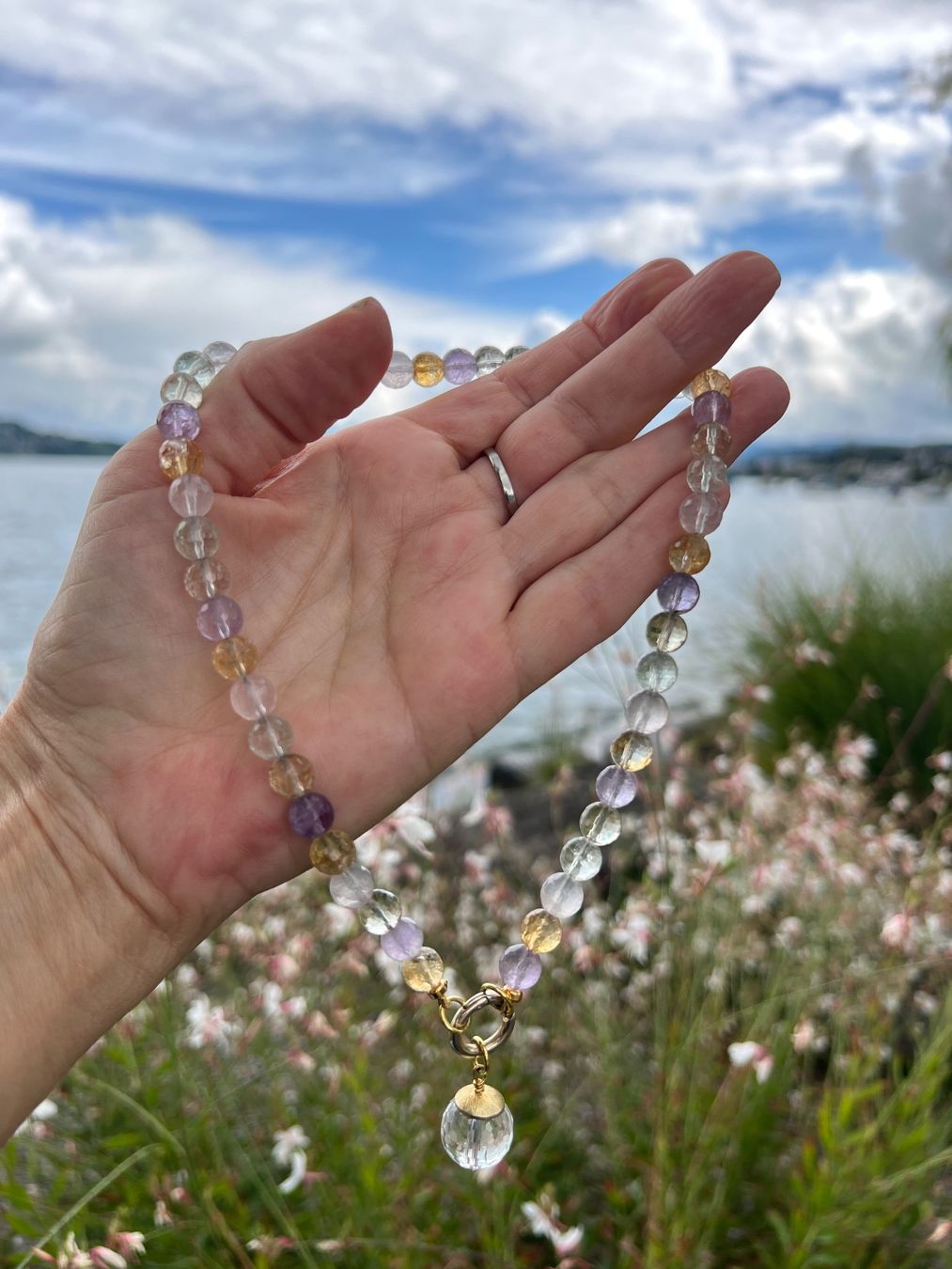 Catenine: Citrine Amethyst Rose Quartz Necklace - Gold Plated Silver – Nuovo e nell'imballaggio originale da Rüschlikon venduto da ThereseJewelryDesign 6