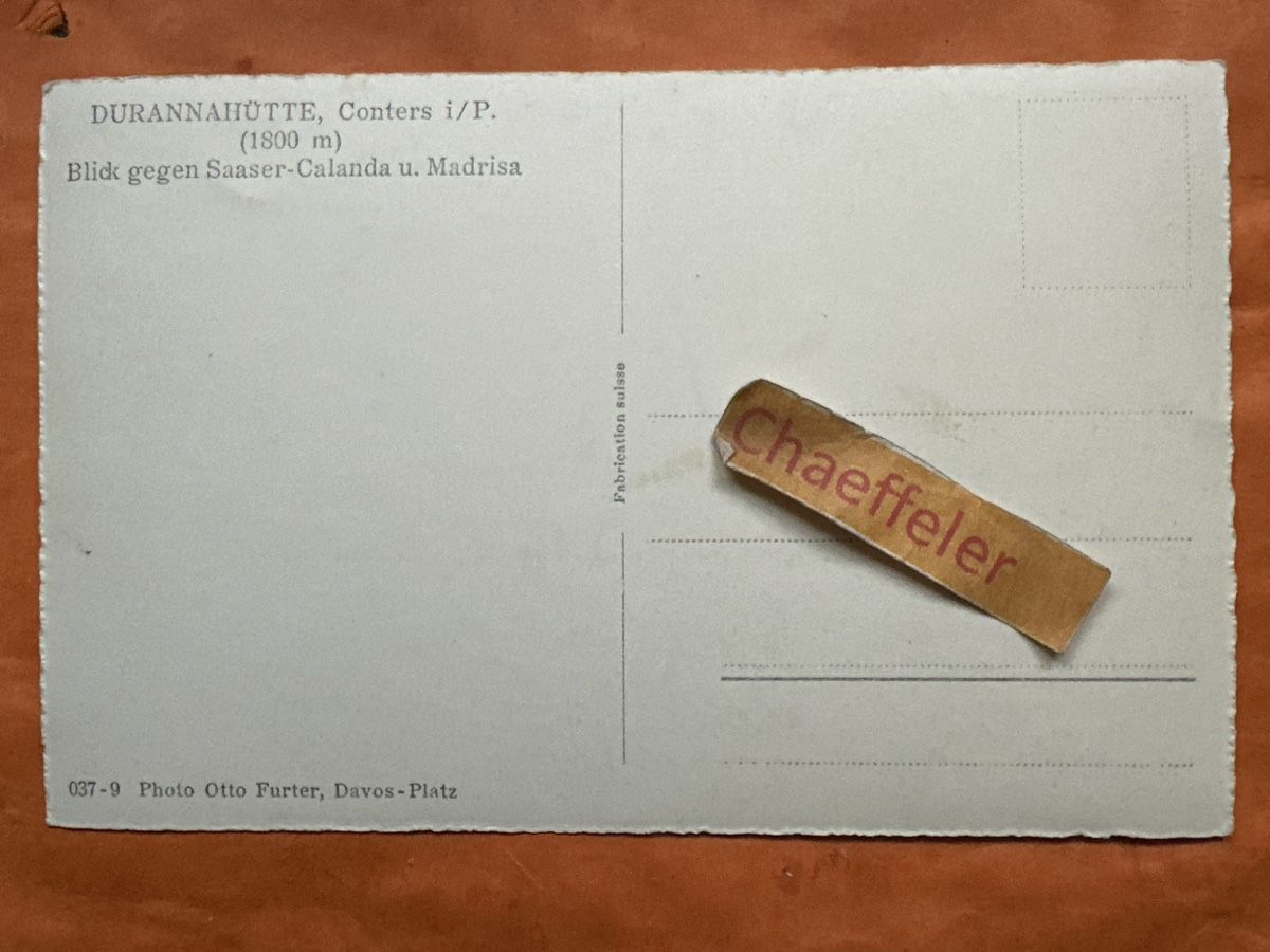 Cartoline postali: Alte Ansichtskarte Durannahuette, Conters,Kanton, Graubuende – Usato da Zürich venduto da Chaeffeler 1