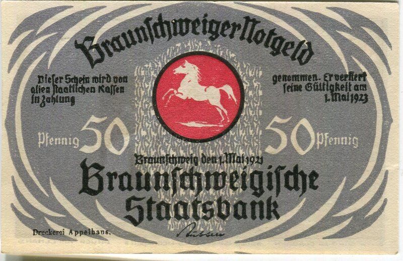 Banconote: Notgeld "50 Pfennig. Braunschweig 1921". – Usato da Basel venduto da Butsch5 1