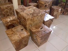 SET Sitzgruppe Hocker Tisch Teak Holz Sitzmöbel Garnitur
