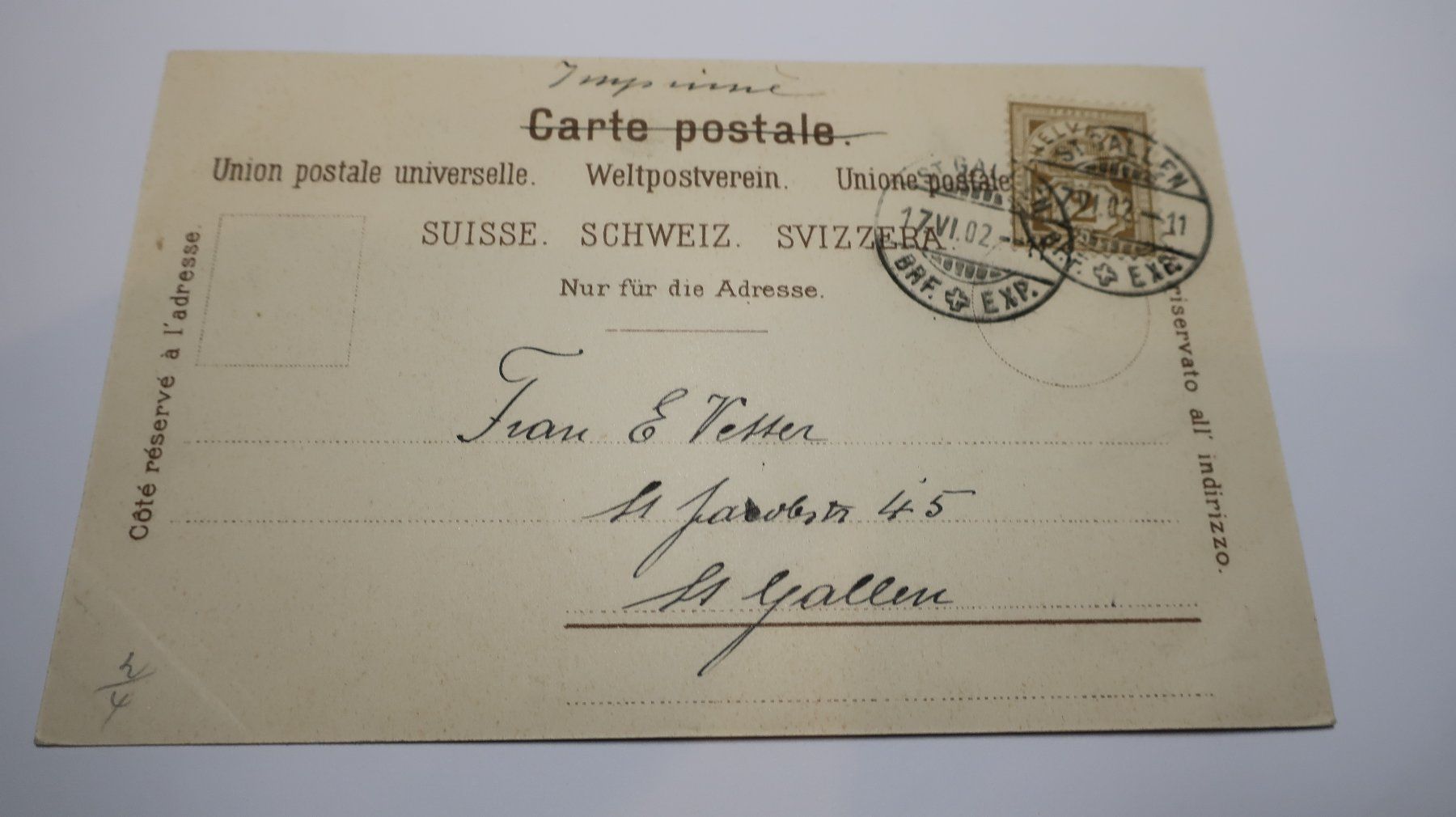 Cartoline postali: St. Gallen Stadtpark  1902 – Usato da Cormoret venduto da Pascalll2001 3