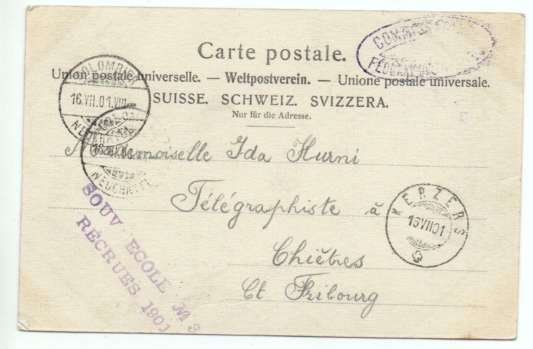 Cartoline postali: COLOMBIER Une cour de la caserne, Pferd – Usato da Jona venduto da philajona 1