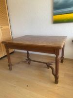 Table ancienne extensible en chêne massif - plateau marqueté
