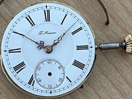 Rarität J. MOSER Taschenuhrwerk & goldener 585 Krone Uhr