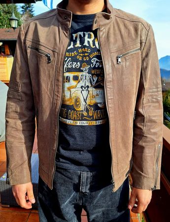 Blouson en cuir beige
