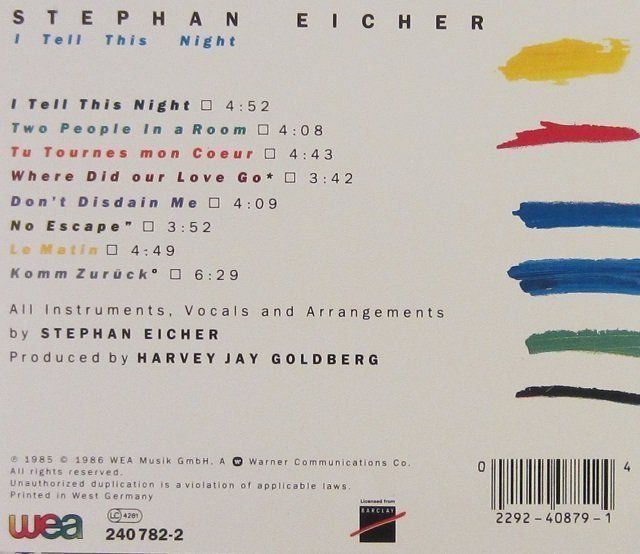 CD: Stephan Eicher - I tell this night – Usato da Grüningen venduto da azulverde 1
