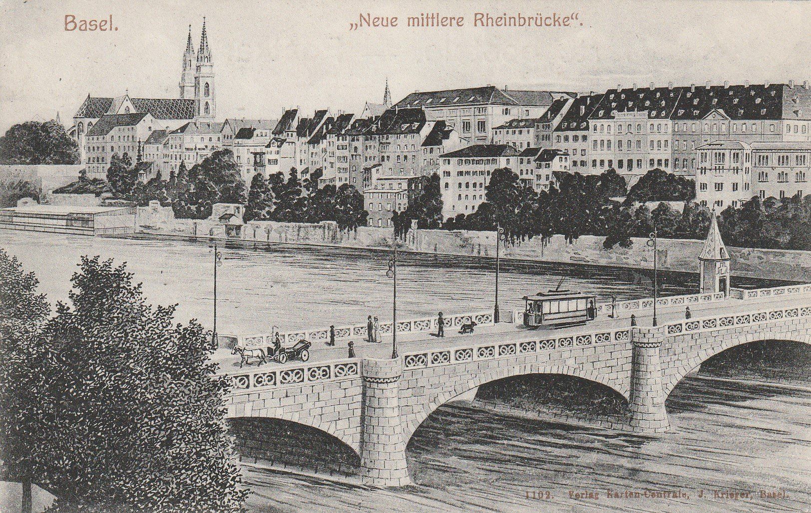 Cartoline postali: Basel-neue mittlere Rheinbrücke 1905 – Usato da uttwil venduto da Koehlerfred