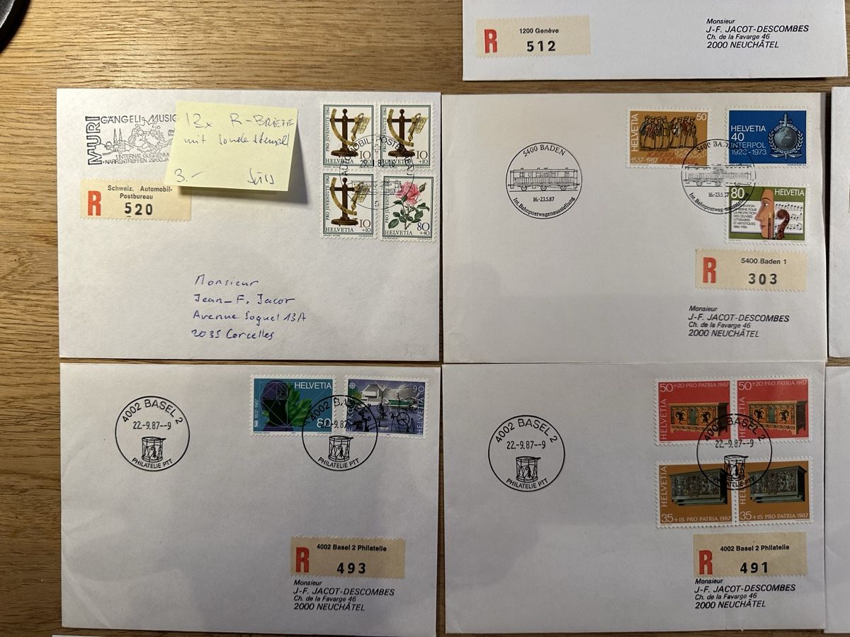 Alle Briefmarken: 13x Sonderbriefe R-Briefe mit Sonderstempel – Gebraucht aus Schmitten / FR von Samsara169 1