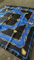 Foulard Must de Cartier Paris Vintage Soie Bleu/Noir, Luxe!
