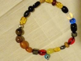 Damen Bunte Power-Stein Armband mit Bernsteine Gr. S-M