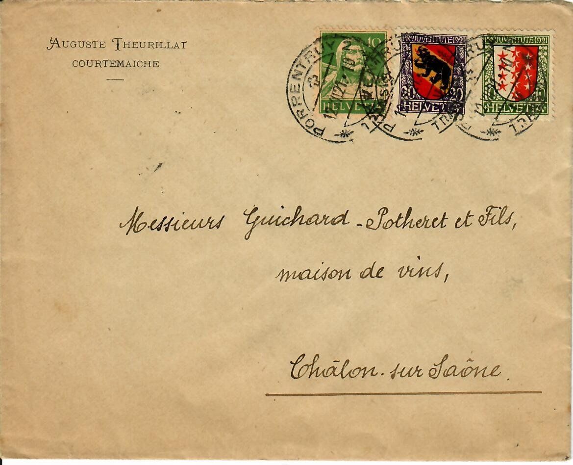 Tutti i francobolli: Brief, Courtemaiche - nach  Frankreich 1921 – Usato da Hochdorf venduto da Ziegel-16