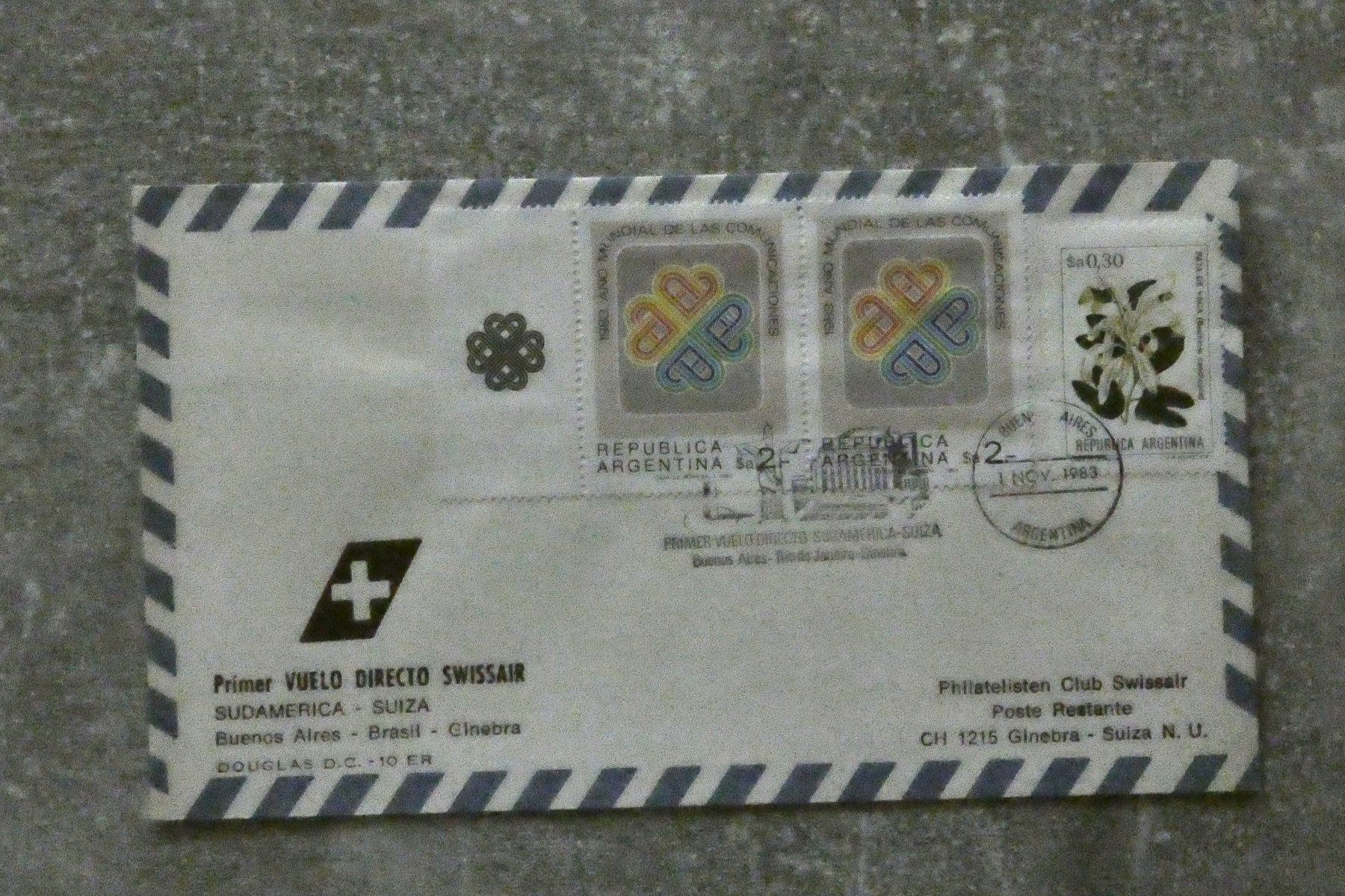 Tutti i francobolli: Erstflug Buenos Aires-Genf, 1.11.83 – Usato da Niederglatt ZH venduto da Fischer_stamps