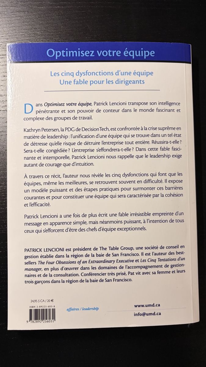 Libri: Patrick Lencioni - Optimisez votre équipe état neuf! – Nuovo (secondo la descrizione) da Unterlunkhofen venduto da Simon911ch 1