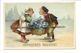 Fröhliches Neujahr - Kinder - Vergissmeinnicht - Präge-Litho