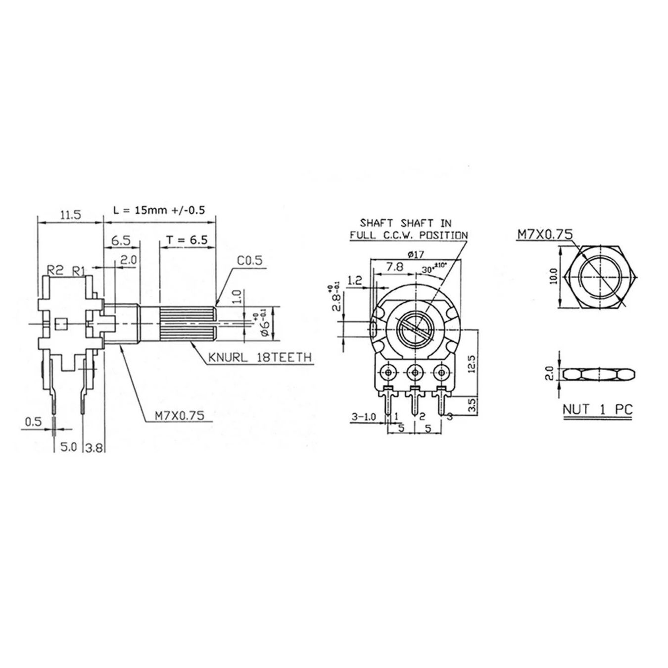 Componenti elettronici: 100 Stück Potentiometer 500K  logarithmisch – Nuovo e nell'imballaggio originale da Ebikon venduto da Dan40 1