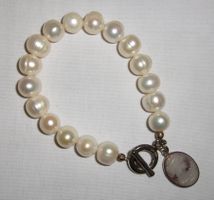Perlen  Armband Silber 925 mit Kamee Anhänger
