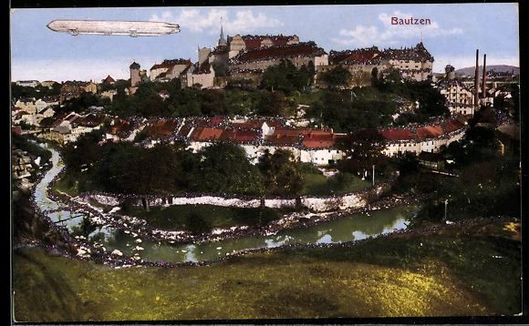 Ansichtskarten: Glitzer-AK Bautzen, Ortsansicht mit Flus – Gebraucht aus Berlin von bartko-reher