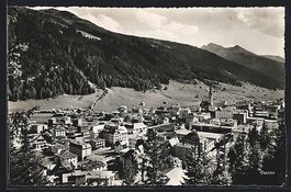 AK Davos, Teilansicht mit Bergen