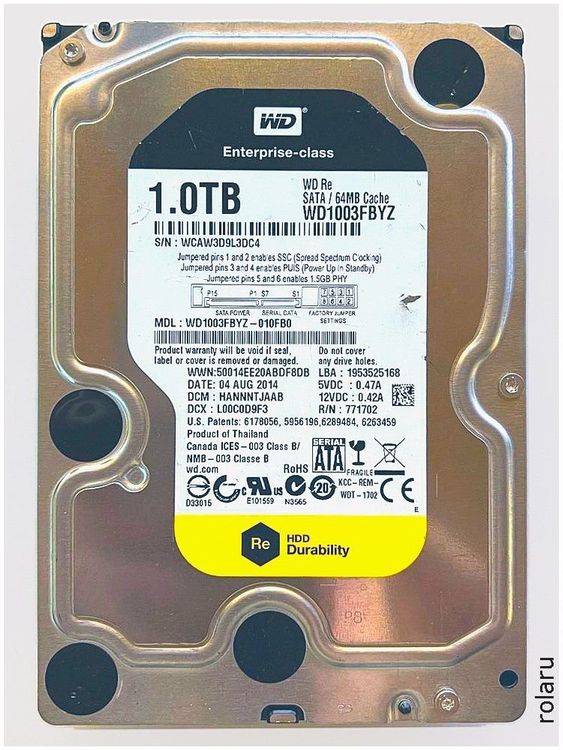 Disque Dur Western Digital WD1003FBYZ 1To 7200 RPM SATA III - Entreprise, Occasion