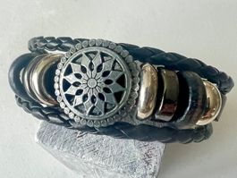 Leder Armband Edelstahl Mandala Unisex 20cm