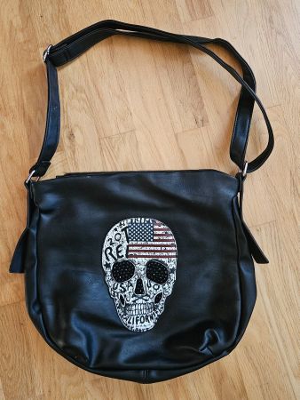 Tasche Schultertasche Damen Anthrazit mit Totenkopf Motiv