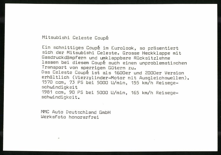 Fotografie &  Plakate: Fotografie Auto Mitsubishi Celeste Coupe – Gebraucht aus Berlin von bartko-reher 1